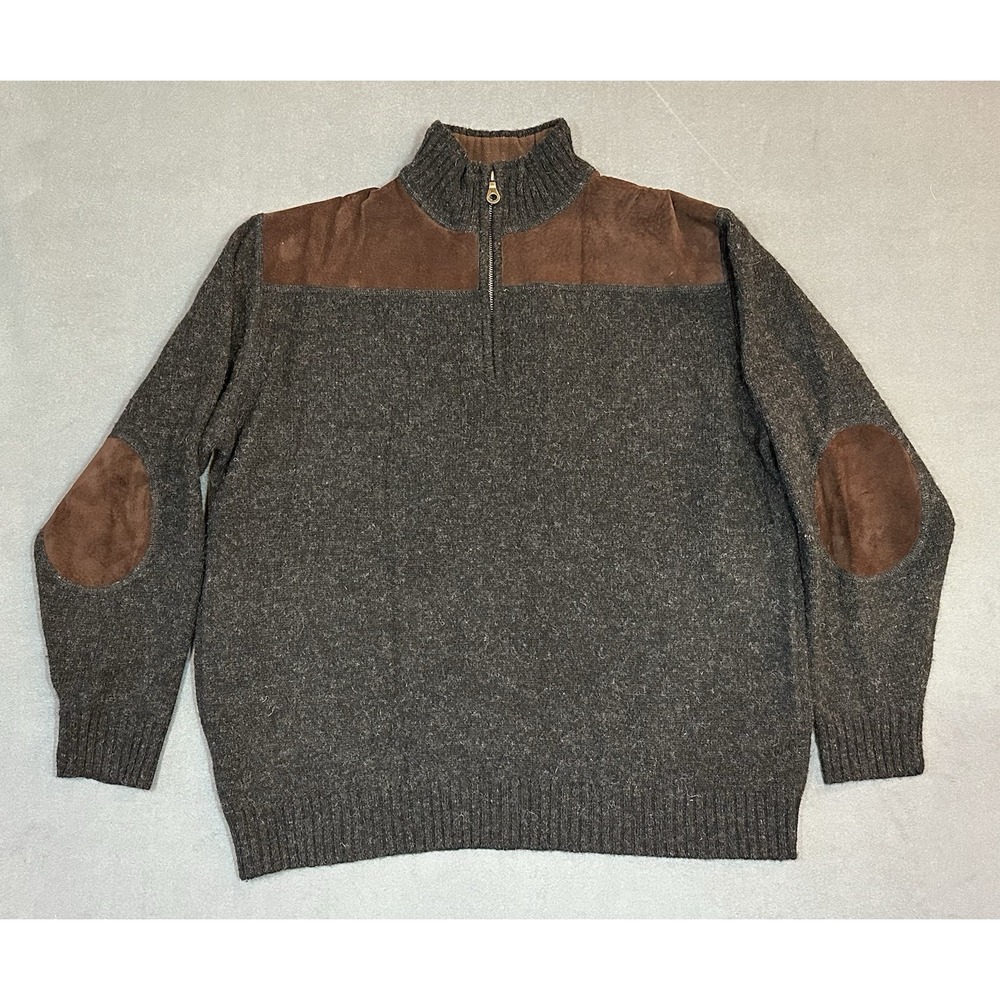 Pendleton Sweater Mens 100% Shetland Wool Quarter Zip Leather Trim Size L